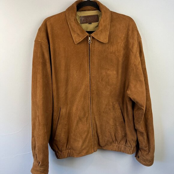 Brooks Brothers Mens Suede Leather Zip Up Jacket Size M Camal Brown Pockets - Picture 1 of 13